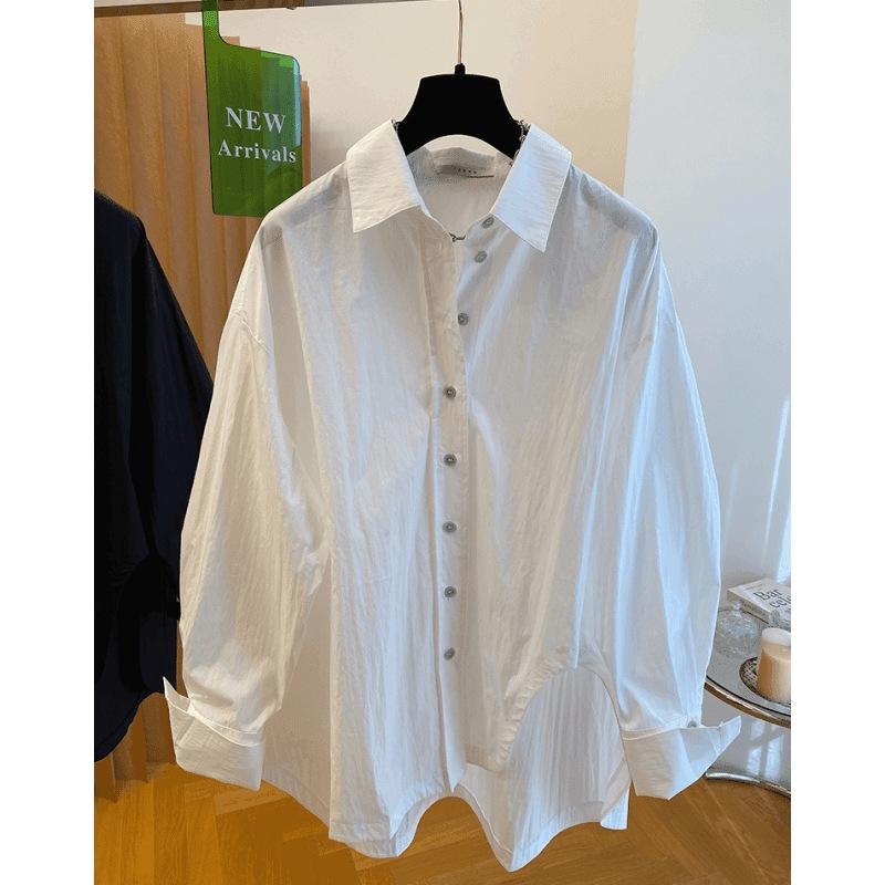 2026 Korean Artistic Solid Color Irregular Loose Plus Size Long Sleeve Shirt for Women