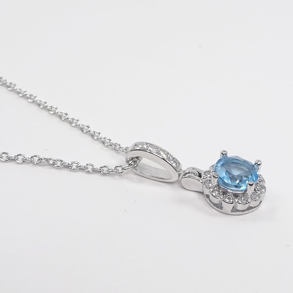 [Your and My Jewelry Box] Blue Topaz Necklace Pendant, SILVER925, 1.0 Carat, Luxurious CZ Surround Pendant [November Birthstone] [Gift Wrapped]
