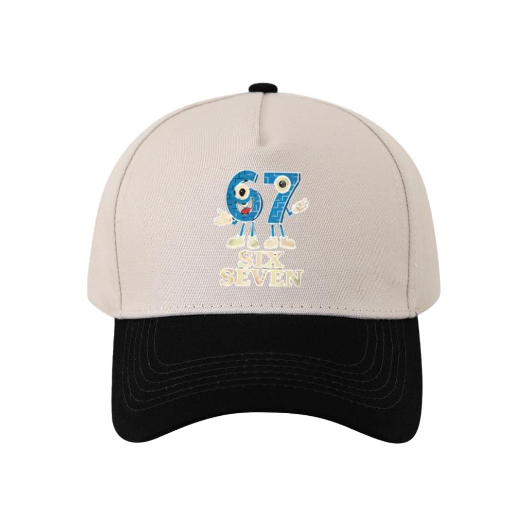 Retro Color Blocked Baseball Cap,Unisex 67 Six Seven   Breathable and Versatile Sun Shading Duckbill Cap