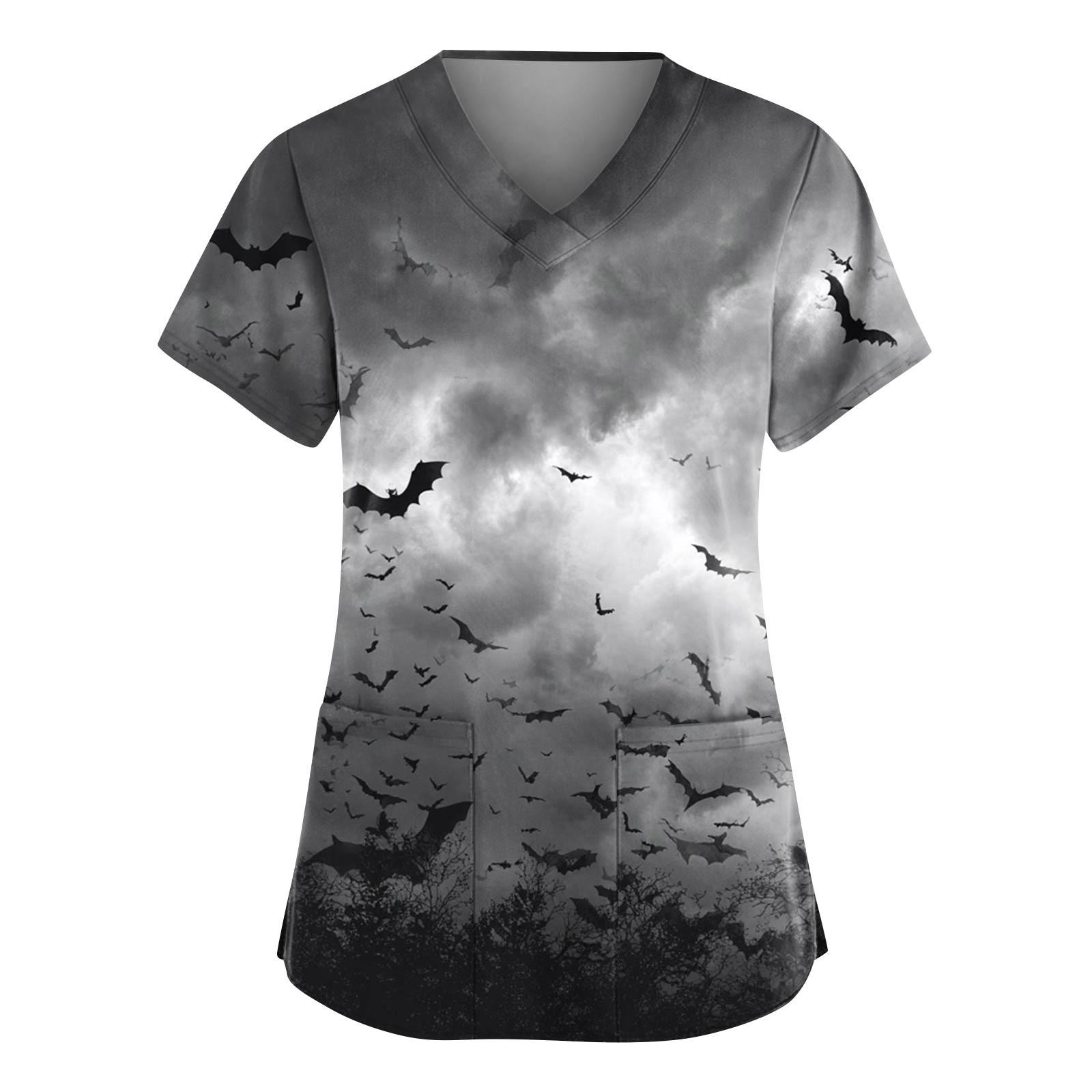 

Женские модные комбинезоны с V-образным вырезом и короткими рукавами, с карманами, топы с принтом на Хэллоуин, одежда S