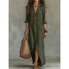 VEZFAA Vestidos casuales de cintura holgada con cuello tipo polo y manga larga con estampado de colores sólidos a la moda para mujer para primavera y otoño