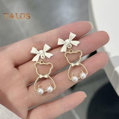 1 Paar Damen Ohrringe mit Schleife, hohl, Bärenform, Kunstperlen-Dekor, hängende Ohrringe, Party, Dating, Abschlussball, Ohrringe, Ohrschmuck