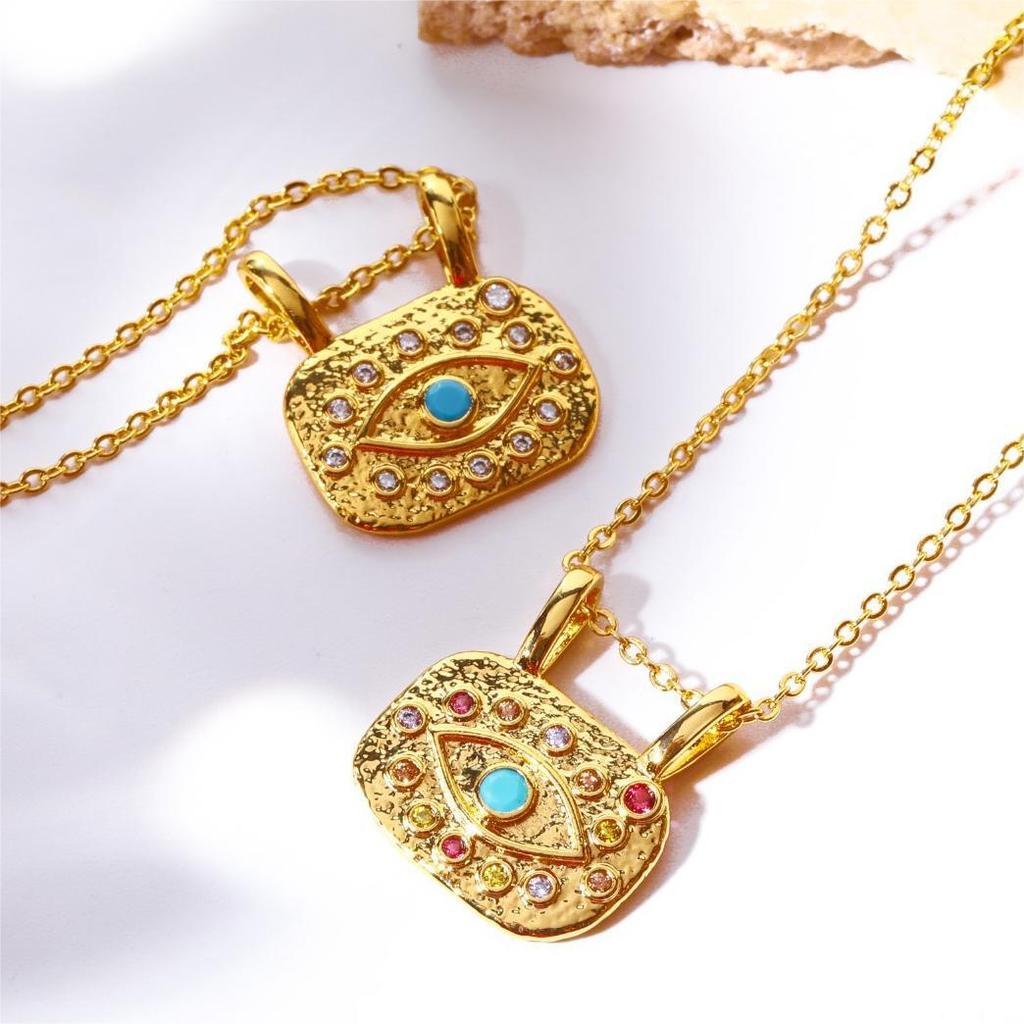 Evil Eye Necklace: 18K Gold-Plated Zirconia Sliding Pendant