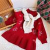 Girls' Red Long Sleeve Knitted Christmas Dress - Warm, Fashionable Winter Sweater (GZ9225)