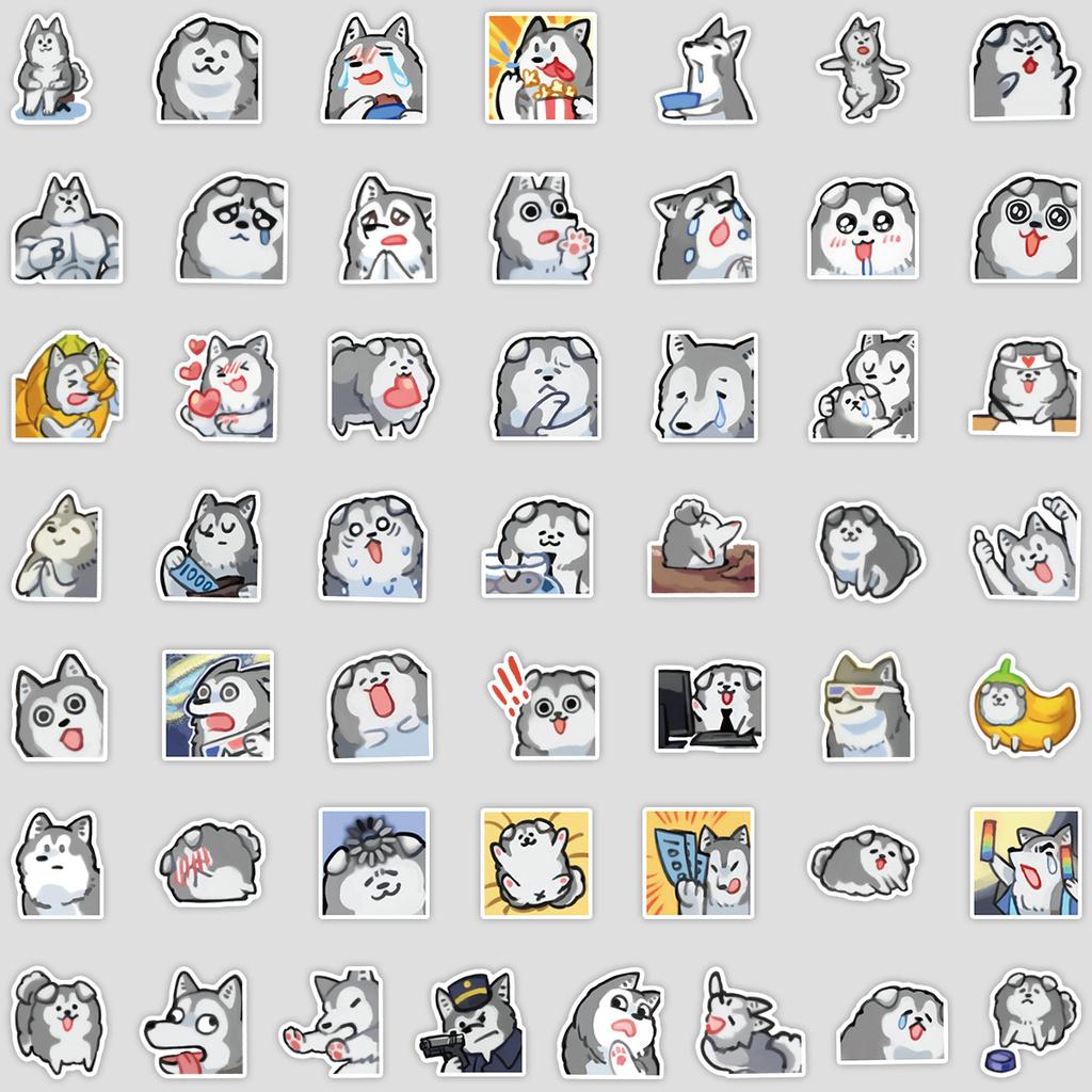 50 Cartoon Husky Emoticon Pack Doodle Stickers Creative Animal Stickers Water Cup Computer Waterproof Decorative Stickers