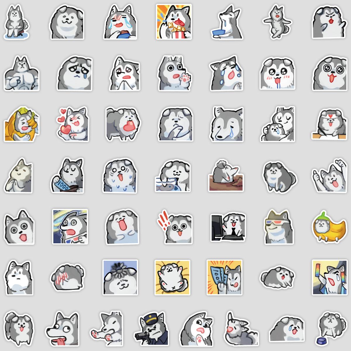 

50 Cartoon Husky Emoticon Pack Doodle Stickers Creative Animal Stickers Water Cup Computer Waterproof Decorative Stickers