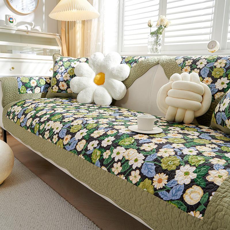 Style Pure Cotton Sofa Cushion Fabric Non-slip Pastoral Small Fresh Sofa Cover Cover Four Seasons Universal Sofa Seat