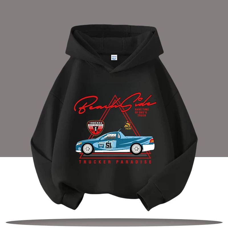 2025 New Vintage Car Children's Hooded Sweatshirt with Cartoon Print, Boys' Sportswear, Girls' Casual Top, Fall-winter Clothing