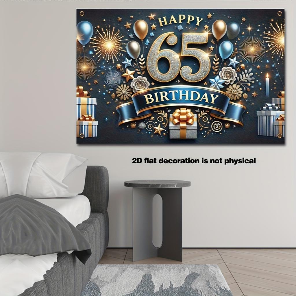 2D Flat Surface 1 Elegant 65th Birthday Banner Background Fabric Suitable for Party Decoration