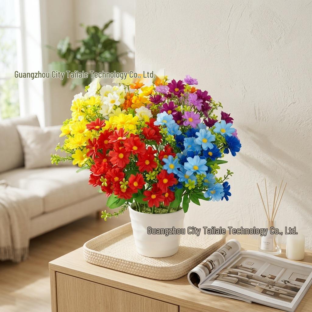 Realistic 7-Fork Daisy Campanula Artificial Silk Flower for Indoor/Outdoor Decoration