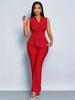 New Spring Summer Women's Two Piece Set Elegant Slim Fit V-Neck Sleeveless Irregular T-Shirt Wide Leg Pants Outfit