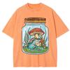 Cute Frog With Mushrooms In Mason Jar Print Women Washed T Shirts Summer Cotton T-Shirt Loose Streetwear Soft Clothes