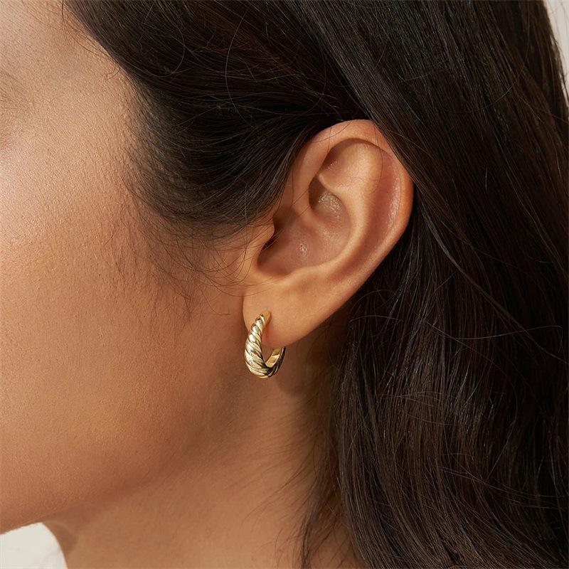14K Gold European-Style C-Shaped Croissant Earrings for Women