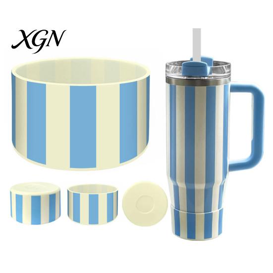 Durable Silicone Boot for Ice Cups Striped Cup Cover, Elastic Protective Sleeve, Waterproof Non Slip Easy Clean Sleeve Commuting Protector, Base Cover