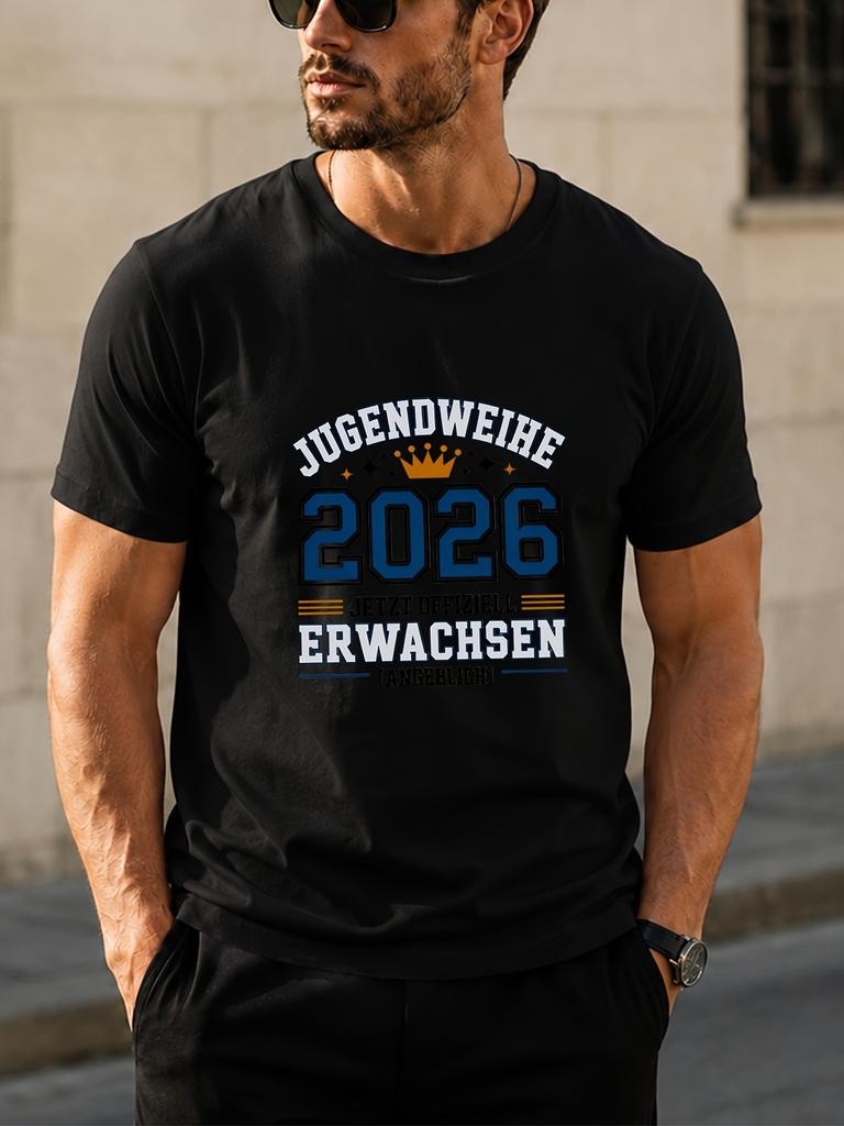 1pc JUGENDWEIHE 2026 Crown Star Pattern unisex T-Shirt with Printed Graphic - Suitable for Daily Wear - Casual and Versatile - Summer Item - Pure Cott