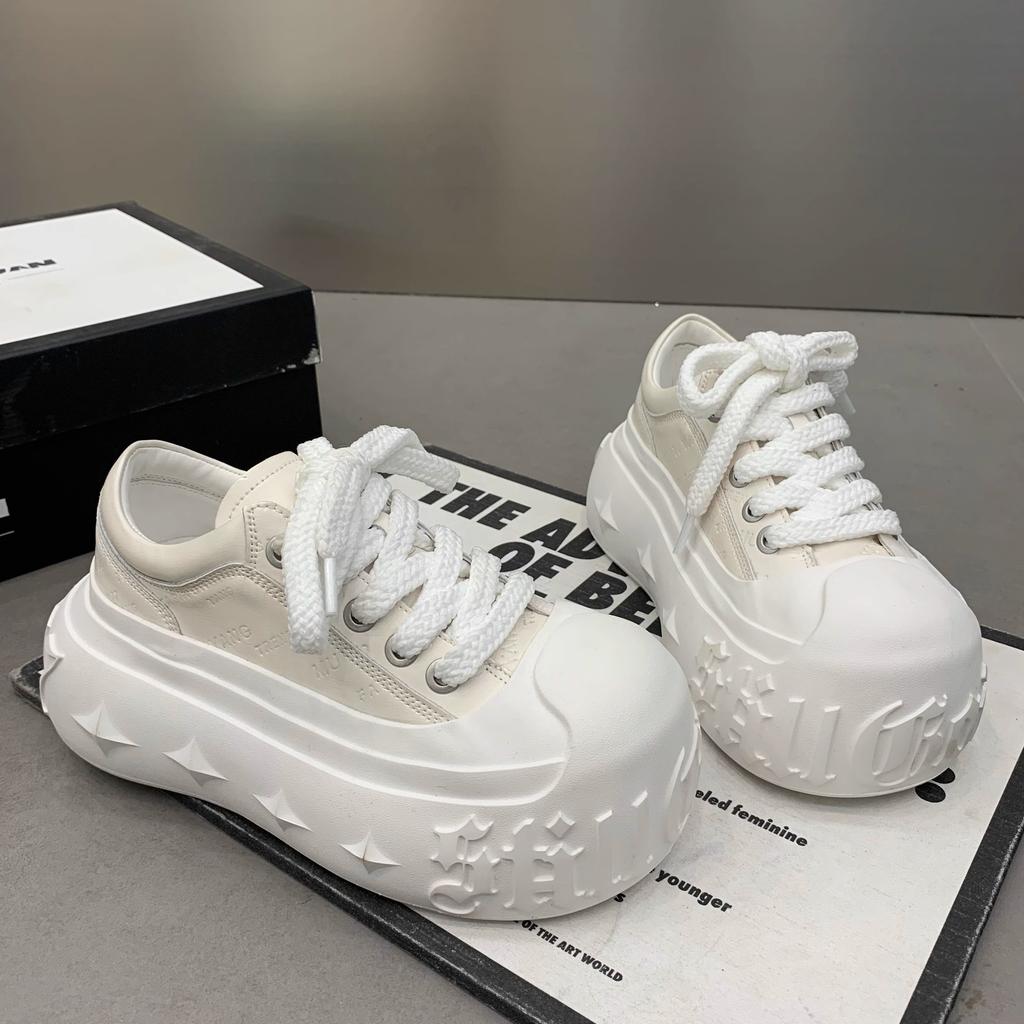 Big-headed Muffin Thick-soled Little White Shoes for Women 2025 Spring and Autumn Tire-soled Sneakers with Wide-leg Pants To Increase the Height of Br