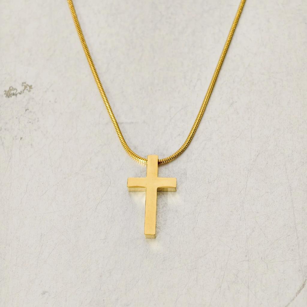 Fashion Small Cross Pendant Gold Silver Color Stainless Steel Snake Bone Chains Christian Amulet Necklace For Women Jewelry Gift