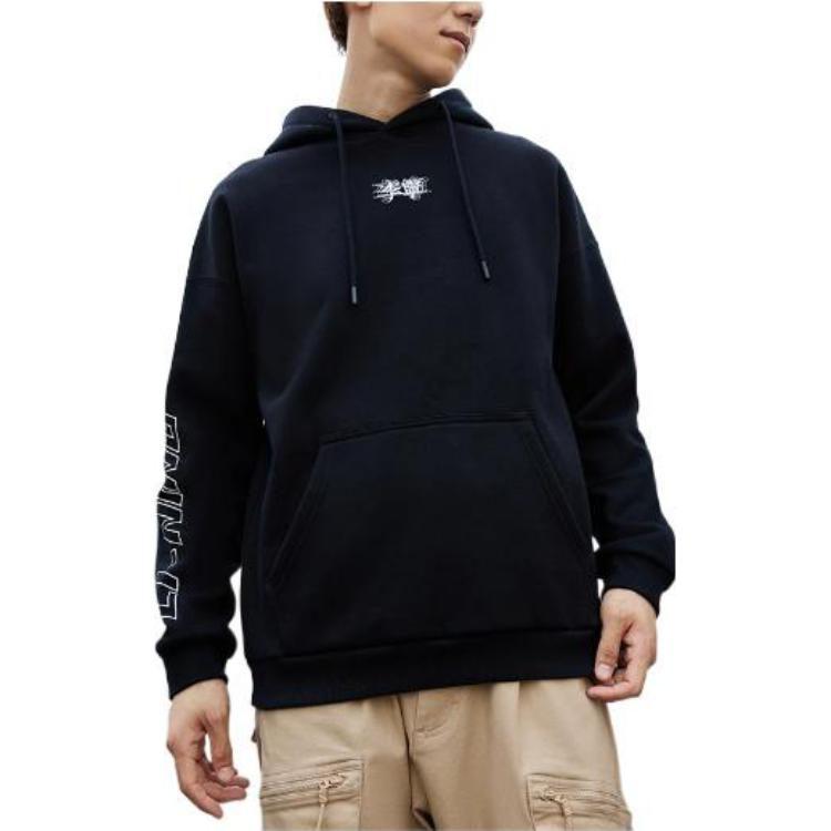 Li Ning Sweatshirts Unisex Black Hooded Moderate Regular AWDSB19-3