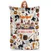 Differnet Size Halloween Throw Blanket with All The Classics | Black Cat, Pumpkin & Bat Print, Super Soft Plush for Sofa & Bed