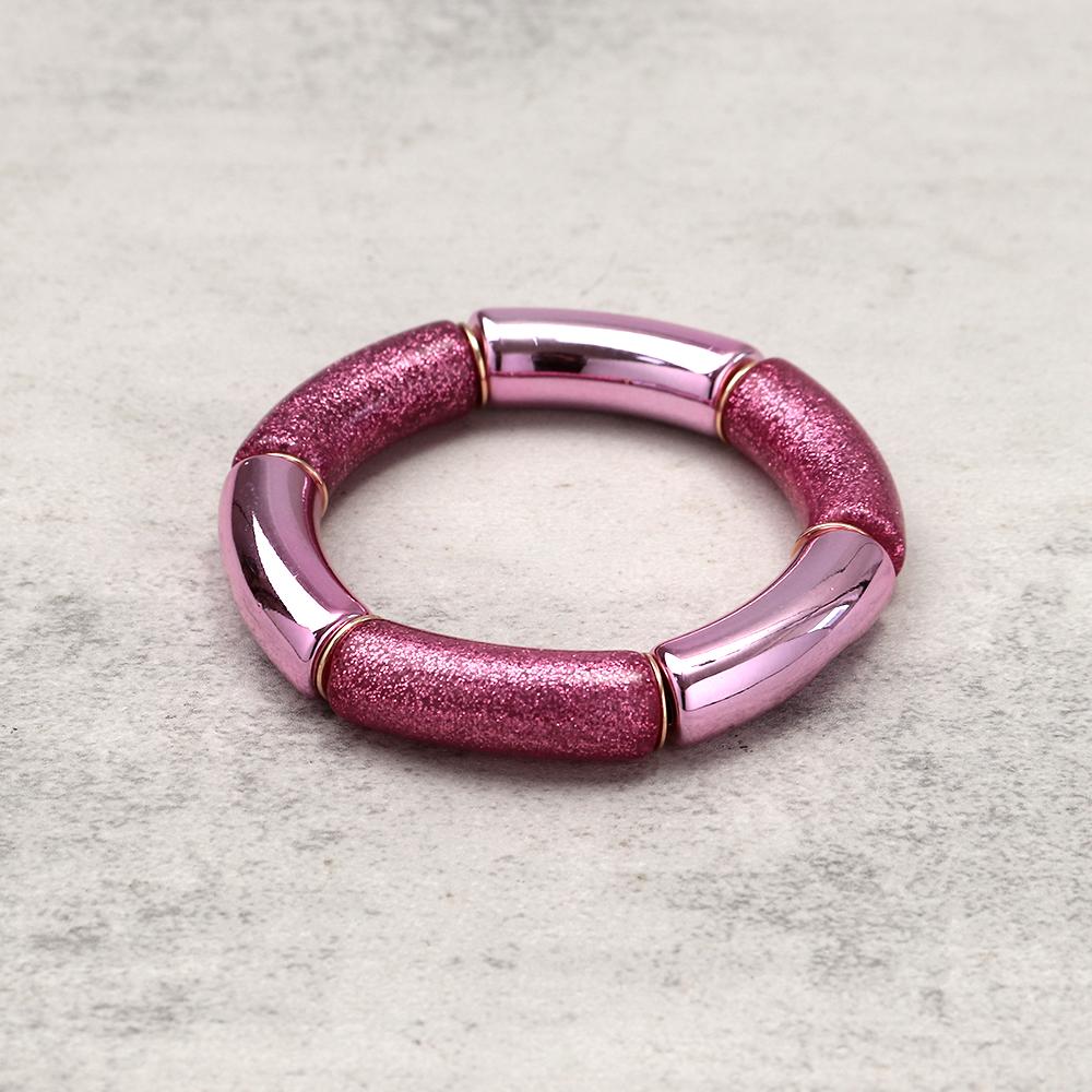 New Fashion Hot Pink Geometric Heart Beads Acrylic Bracelets Necklace for Women Spring Summer Statement Jewelry Accessories Gift
