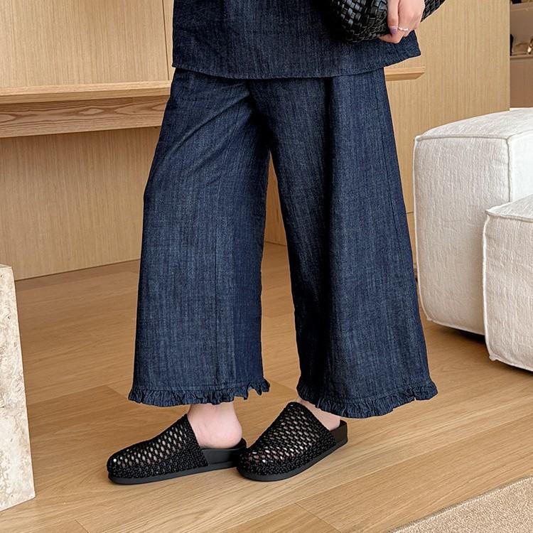 Sheepskin bag head slippers women's summer breathable hollow mesh lazy half drag one pedal thick-soled cool slippers