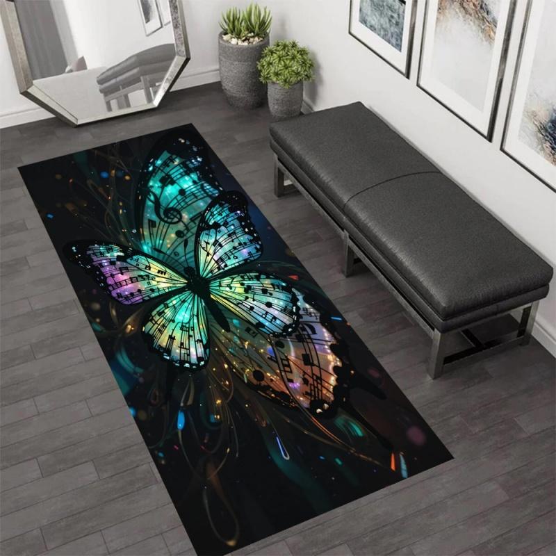 Celestial Butterfly Floral Runner Area Rug Carpet, Non Slip Floor Mat, Black Moon Star Print Washable Kitchen Rug Mystical Decor