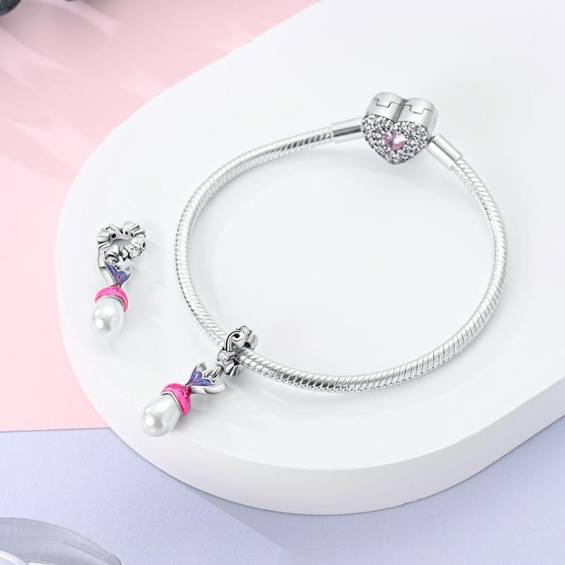 Charms Plata Luminous Pinkish-Purple Lucky Mermaid Beads Fit Originalbracelets Charms For Women Jewelry Diy Making Gifts