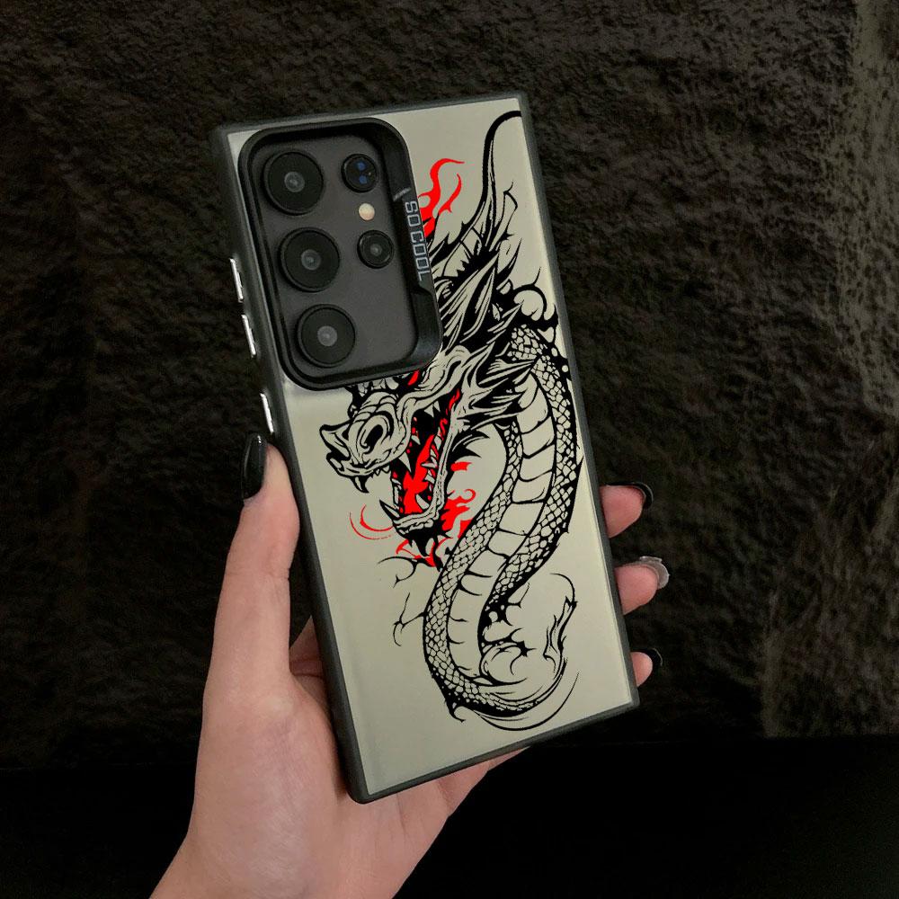 Fashion Black Dragon Pattern Case For Samsung S26 S25 S24 Ultra Cases For Galaxy S23 S22 S21 FE S20 Ultra S26 Plus Phone Cover