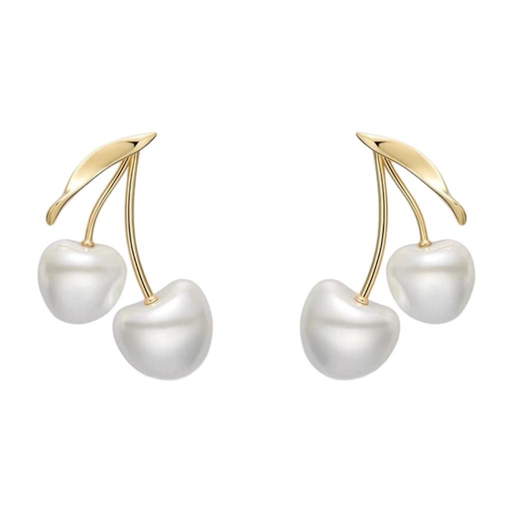 French Style Cherry Pearl Earrings Unique Cream Cherry Pearl Earrings For Sensitive Skin Daily Wear Special Occasions