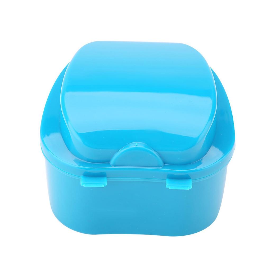 Denture False Teeth Storage Box Case With Filter Screen Dental Appliance Light Blue