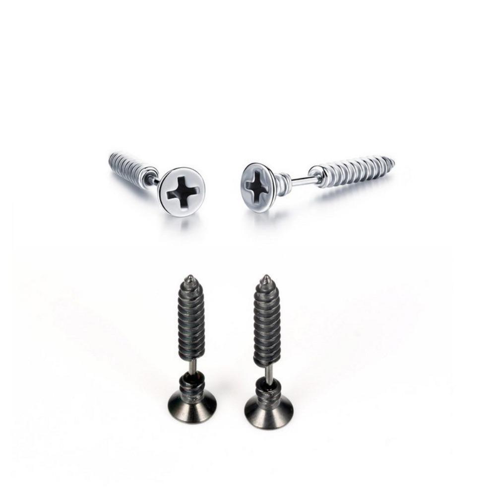 Stainless Steel Unisex Stud Earrings Punk Gothic Hip Hop Style Phillips Screw Pin Hoop Drop Dangle Earring Set