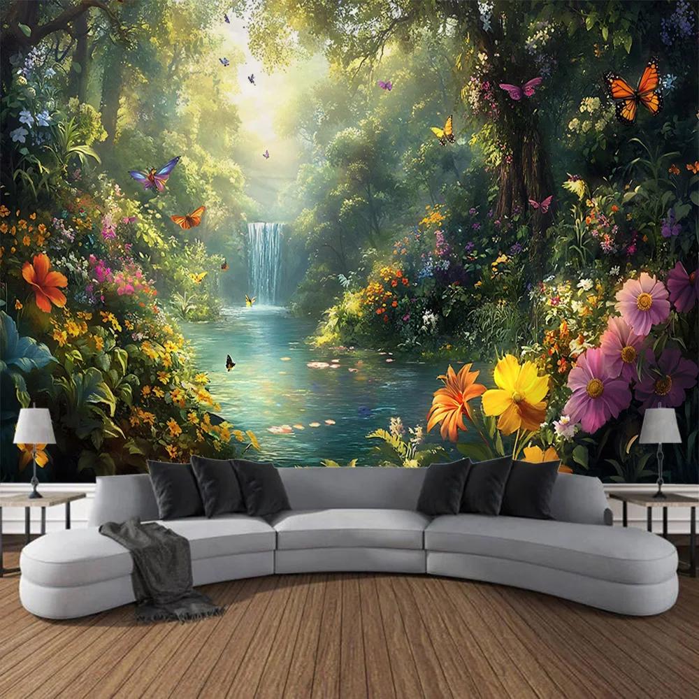 VIKAMA Waterfall Forest Tapestry Vibrant Landscape Art Decor Perfect For Living Rooms And Natural Home Settings