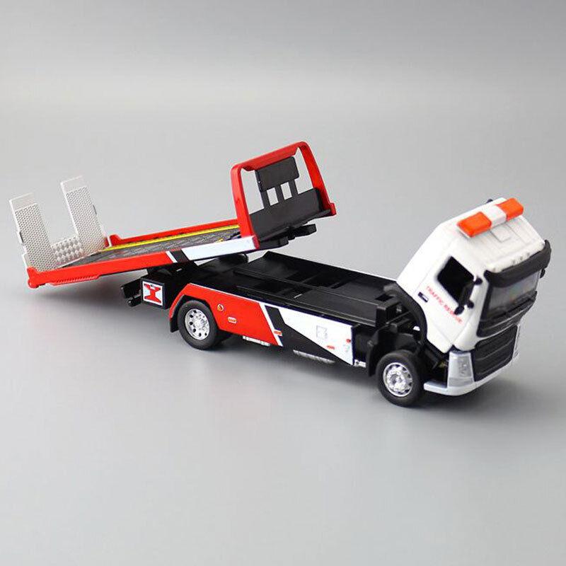 1/50 Schaal VOLVO VAN Type Legering Aanhangwagen Model Simulatie Metalen Autotransporter Sleepwagen Pull Back Geluid en Licht Speelgoedvrachtwagen