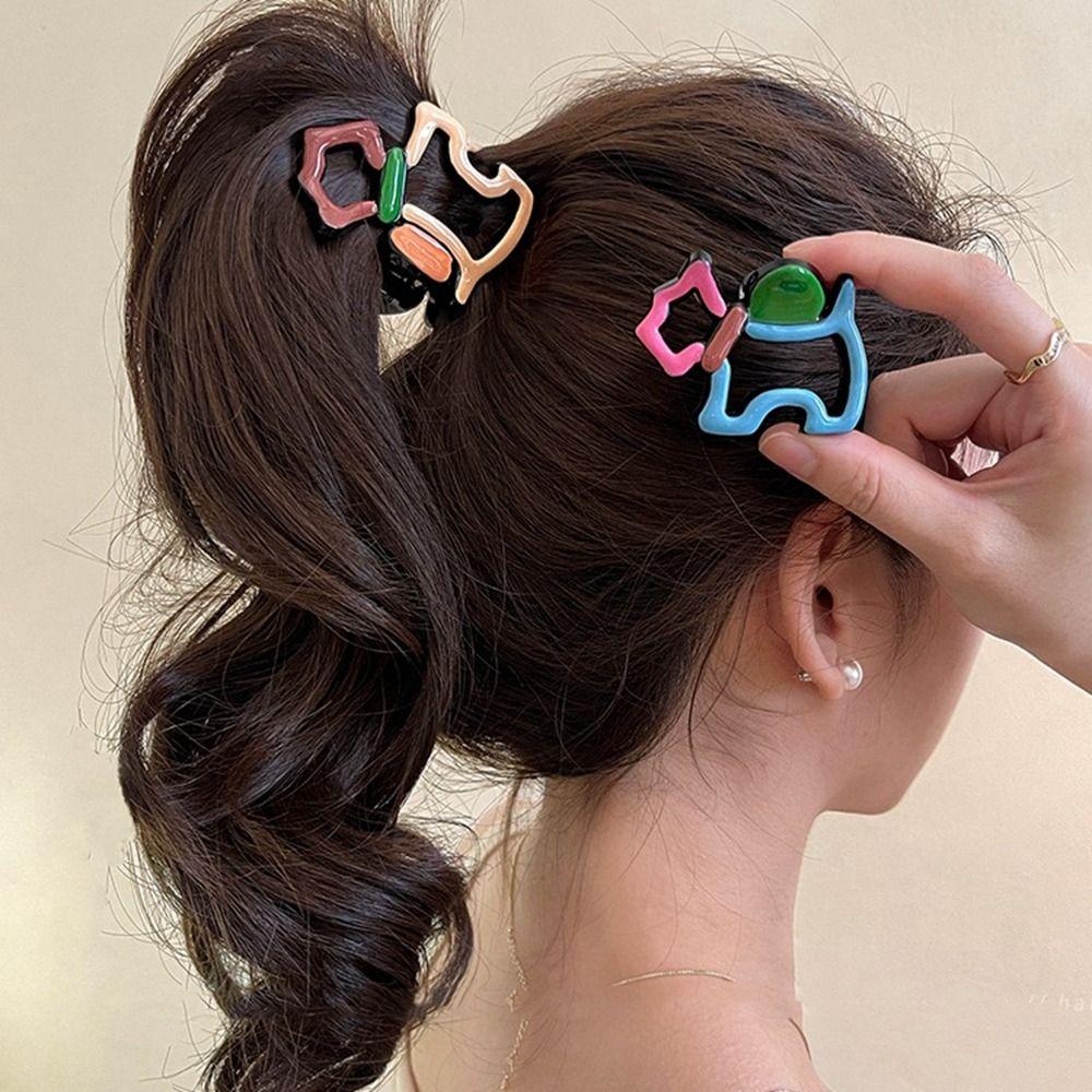 Personalized Hollow Out Animal Hair Claw Colorful Cartoon Dog Hair Clip Animal Shark Clip Women Headwear Daily