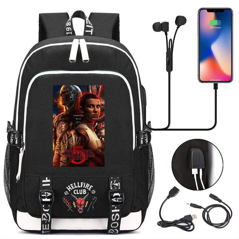 Stranger Things Peripheral Youth Backpack with USB Interface Large Capacity Student Leisure Travel Backpack no specifications