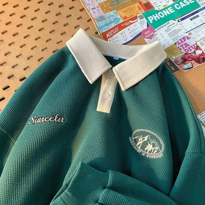 Pánská retro mikina s polo límečkem - Trendy volný střih na zip do poloviny pro jaro a podzim