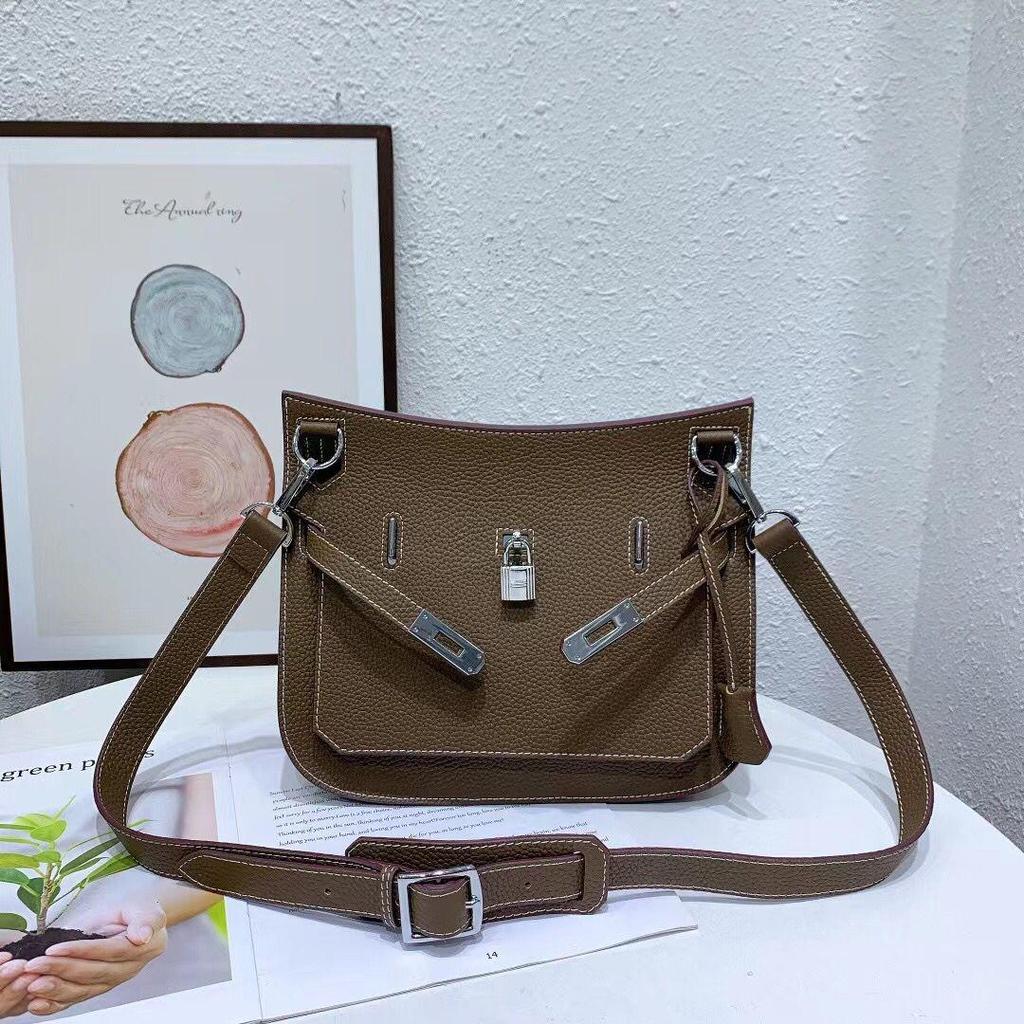 Leder Platinum Lock Tasche - Rindsleder mit Lychee-Narbenmuster Schulter- & Messenger-Stil