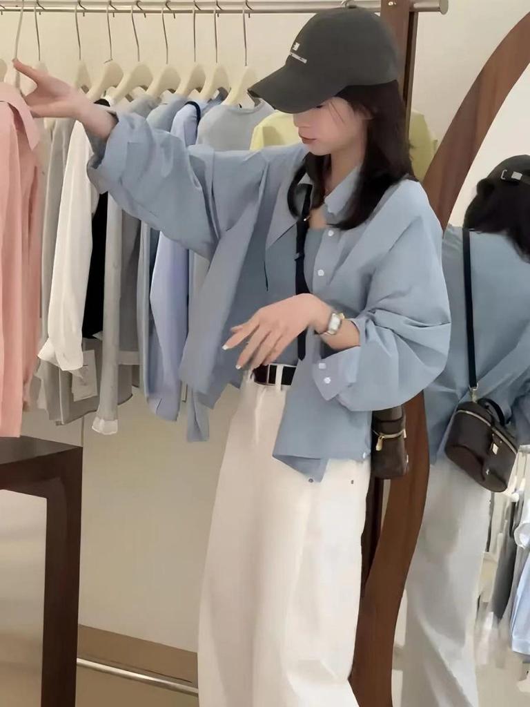 Korean Style Lapel Short Shirt for Women - 2025 Spring Fashion, Petite Casual, Loose Slimming Top