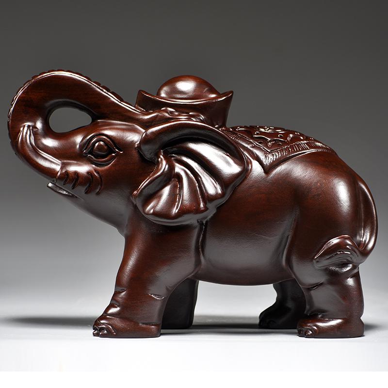 Ebony Wood Elephant Carving Ornaments - Pair for Home, Shop Decoration, or Housewarming Gift