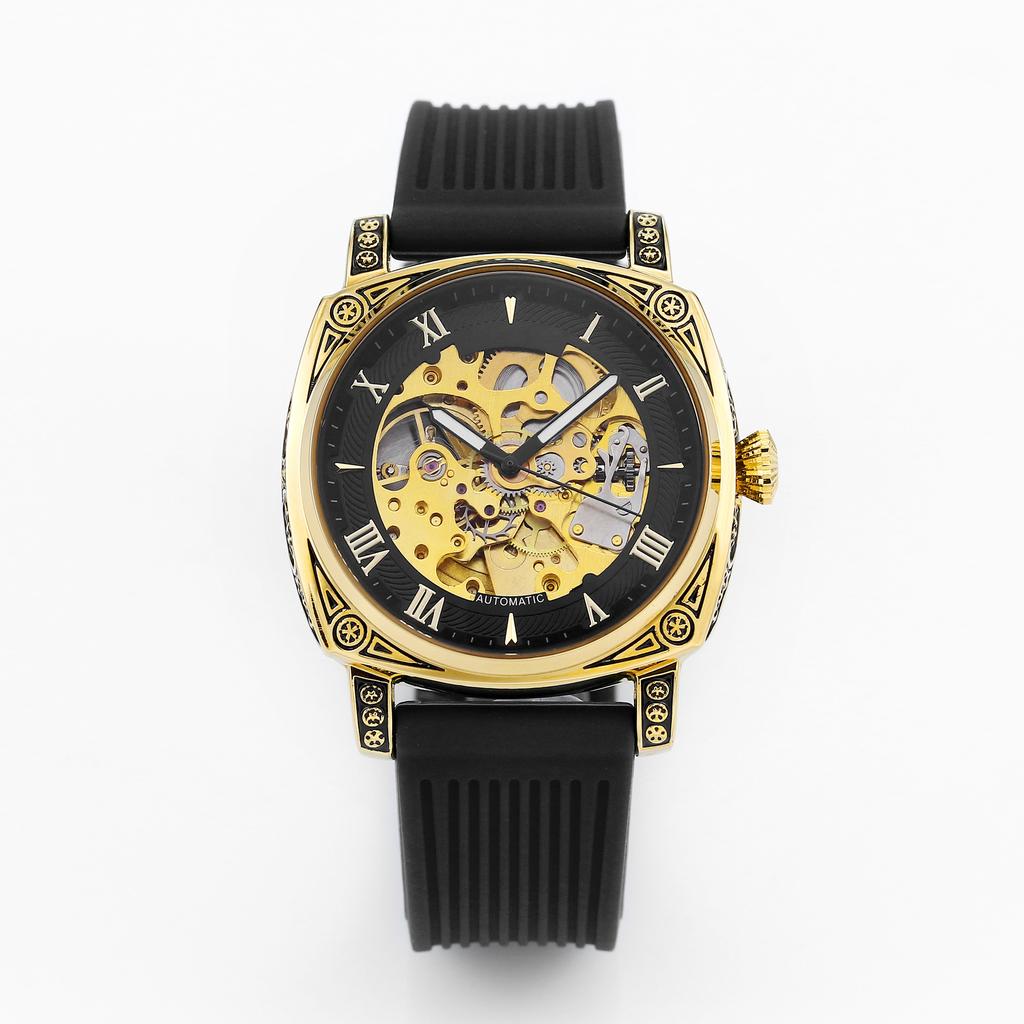 Fully Automatic Mechanical Watch Square Transparent Bottom Watch Men's Mechanical Night Light Men's Hollow Silicone Tape Watch