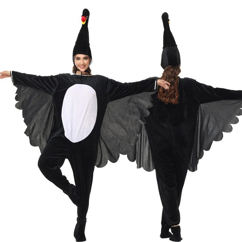 Halloween Adult Cartoon Animal Show Costume Black Swan White Swan Animal Onesie Costume