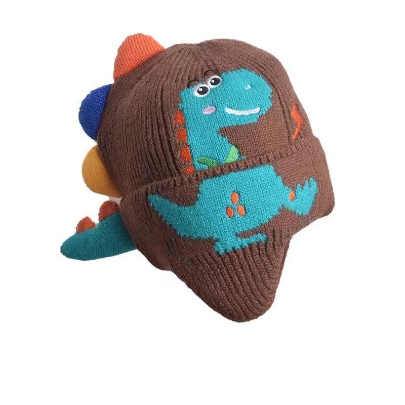 

Children s Fashion Autumn And Winter Woolen Hat Baby Knitted Hat Cartoon Dinosaur Baby Ear Protection Hat Warm And Cute Hat One Size кавовий