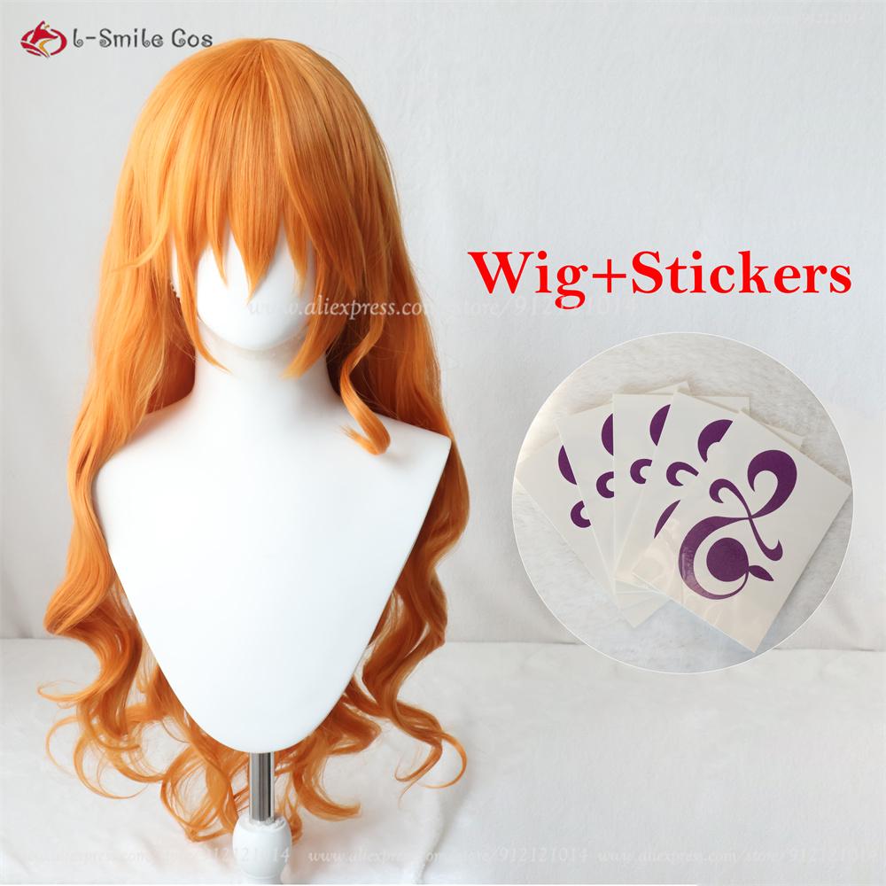 Volwassen Nami Cosplay Pruik Lang Oranje Krullend Nami Anime Pruiken Hittebestendig Synthetisch Haar Halloween + Pruikenkap One Size