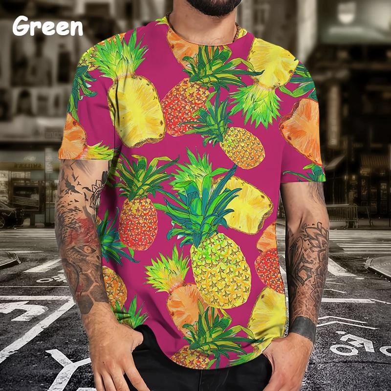 2026 Summer Men s Crew Neck T-Shirt 3D Fruit Pineapple Pattern Fashion Versatile Breathable S