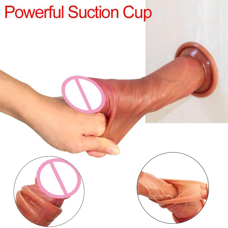 7.8Inch Dildo Realistic Sliding Foreskin Penis With Suction Cup Dildio For Women Big Soft Dildos Sex Toys For Adults 18 Shop