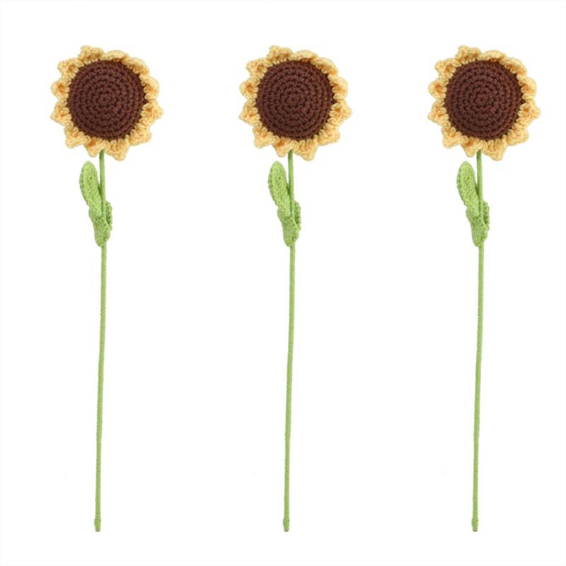 Buchet de tricotat bricolaj Buchet de flori de trandafir Floarea soarelui Flori false tricotate manual Flori tricotate Masa de acasă Buchete florale croșetate