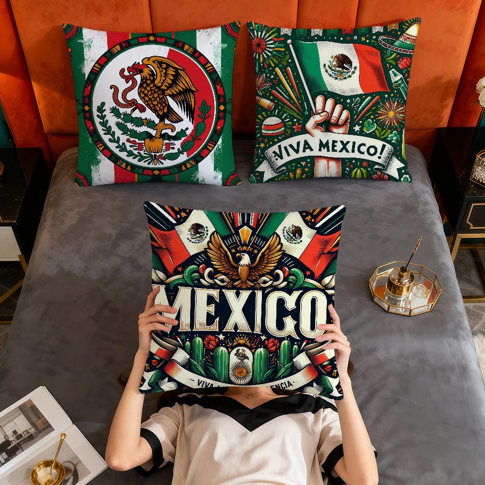 Retro Color Viva Mexico Art Pattern Soft Pillowcase for Sofa Living Room Home Decor Protective Covers Party Hogar Pillowcover