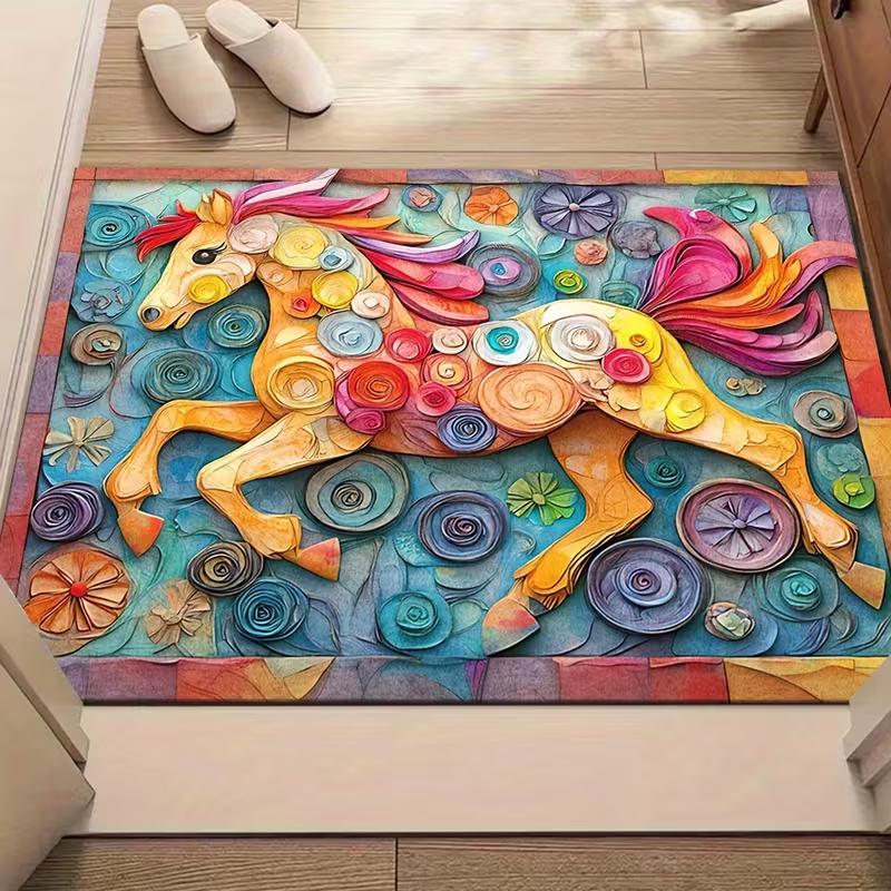 Colorful Three-dimensional Flower Horse Print Mat Is Very Door Mats Restaurant Mats Door Mats Game Room Mats Modern Door Mats