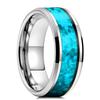 8mm Men Silver Color Stainless Steel Rings Inlay Imitation Blue Opal Promise Rings For Men Women Wedding Band Jewelry