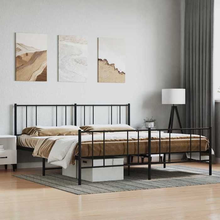 VidaXL Cadre de lit métal avec tête de lit-pied de lit noir 193x203 cm 352504